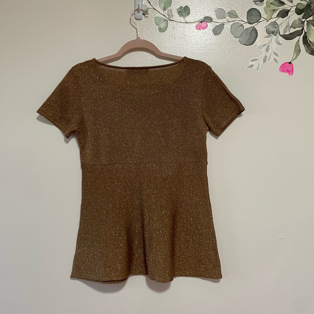 L'autre Chose Copper-Toned Metallic Short Sleeve Stretch Top - Picture 5 of 7